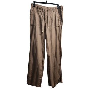 Sharagano Khaki‎ Wide Leg Drawstring Pants Casual Comfort Size 12